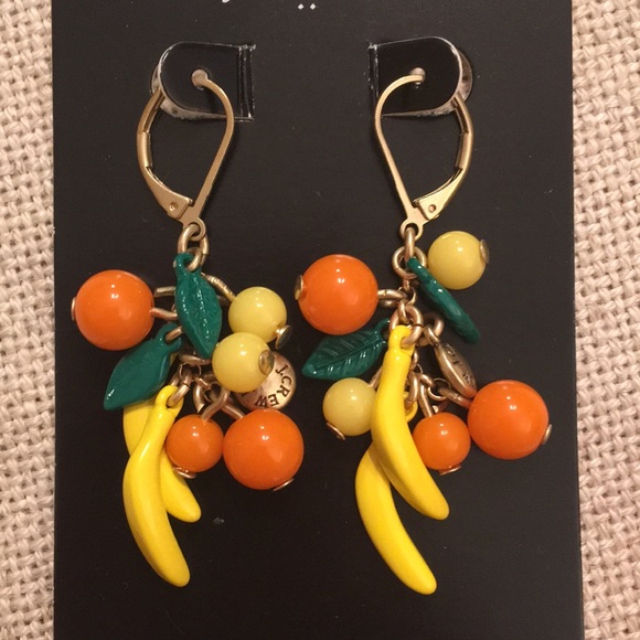 J. Crew Fruit Drop Earrings Banana Oranges Factory - Picture 2 of 8